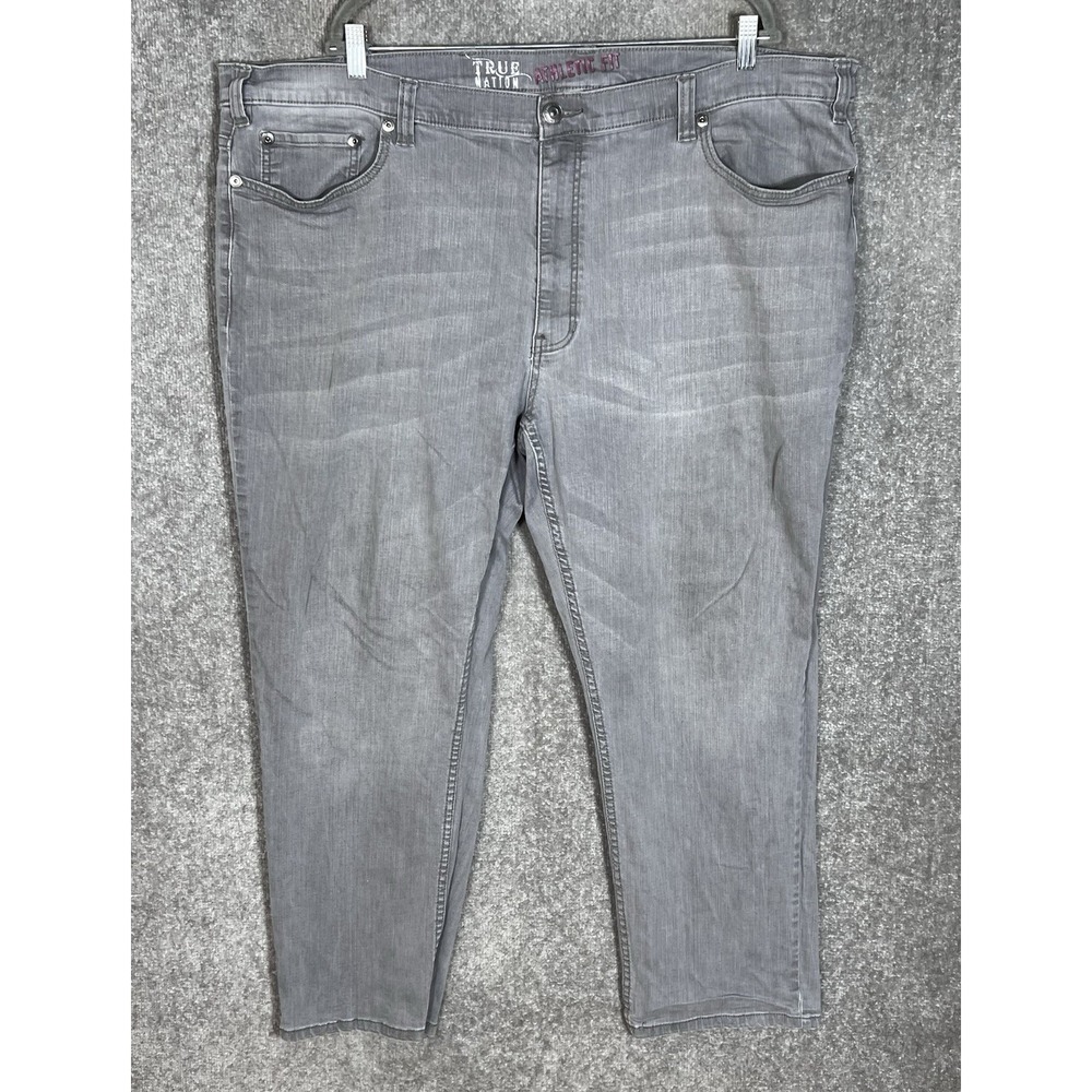 True Nation Athletic Fit Jeans Mens Sz 48x30 Gray Cotton Stretch Denim 5 Pocket